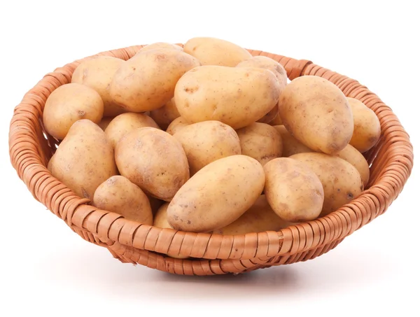 Potatis knöl i rotting korg isolerad på vit bakgrund — Stockfoto