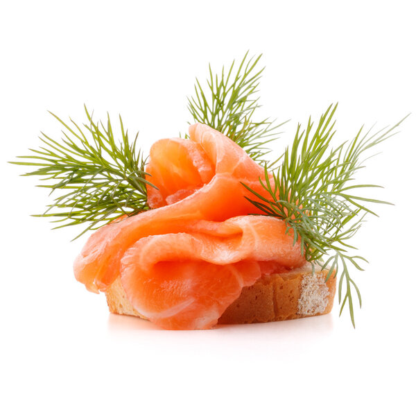 sandwich or canape with salmon on white background  cutout 