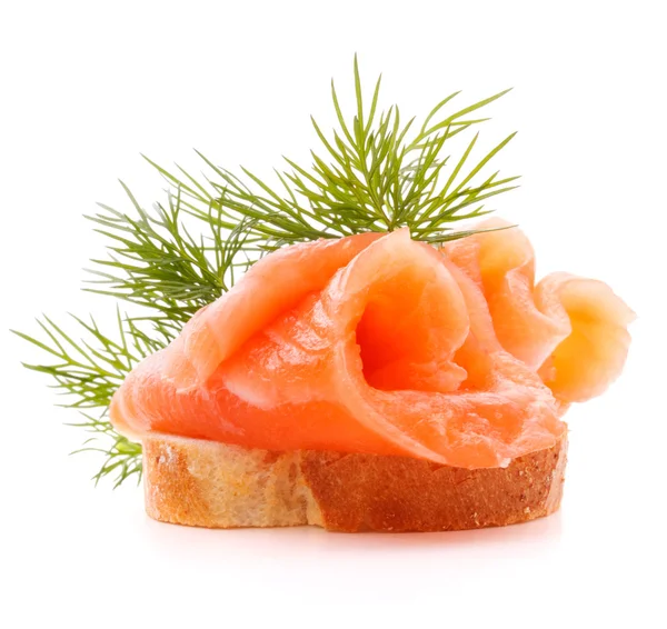 Sandwich or canape with salmon on white background  cutout — Stock Photo, Image