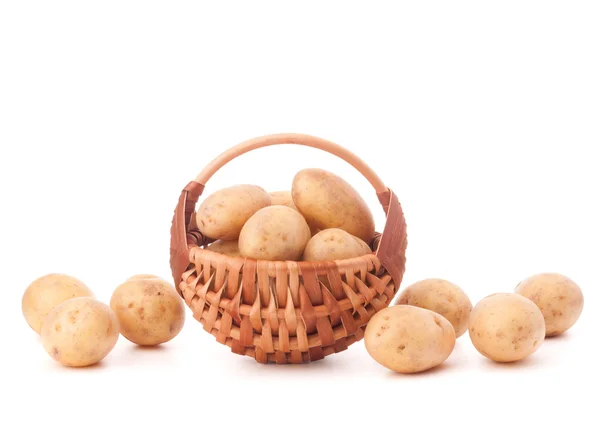 Potato tuber  in wicker basket isolated on white background — Stock Photo, Image