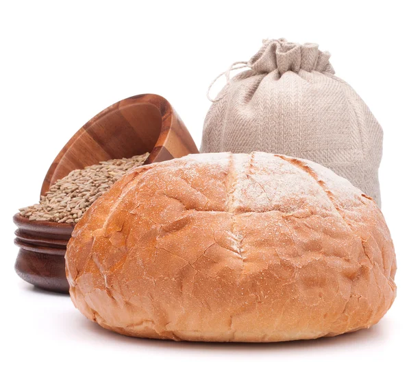 Bread, flour sack and grain — Stock Photo, Image