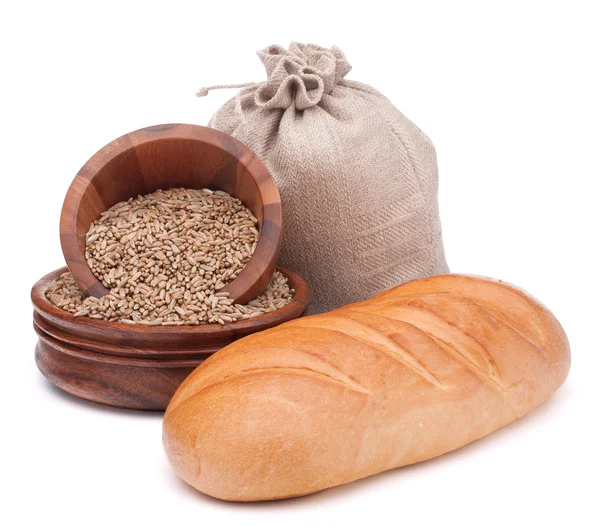 Bread, flour sack and grain — Stock Photo, Image