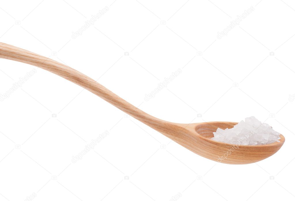 Mineral salt in wooden spoon