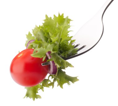salata ve domates çatal üzerinde