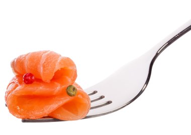 Salmon piece on fork clipart