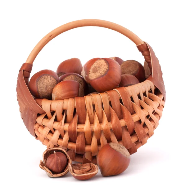 Hazelnuts in basket — Stock Photo, Image