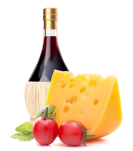 Vino, queso y tomate — Foto de Stock
