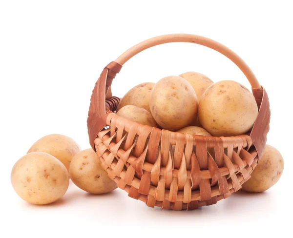 Potato tuber in wicker basket — Stock Photo, Image