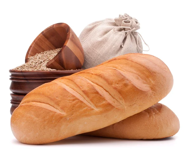 Pan, saco de harina y granos — Foto de Stock