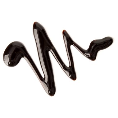 Çikolata şurubu izole üzerinde beyaz arka plan damla. Üstten Görünüm.