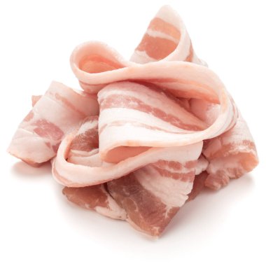 Beyaz arka plan kesme izole dilimlenmiş domuz pastırması