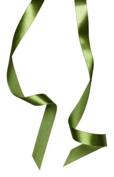 Shiny Satin Ribbon Green Color Isolated White Background Close — Stock Photo, Image