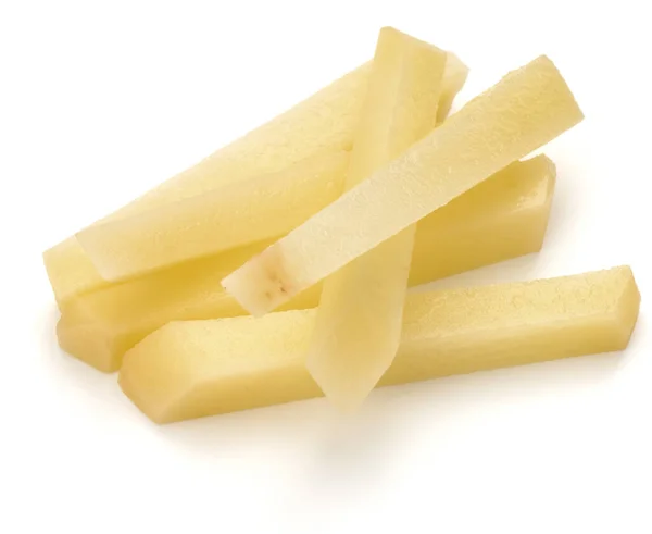 Raw Potato Sliced Strips Prepared French Fries Isolated White Background — Stock Photo, Image
