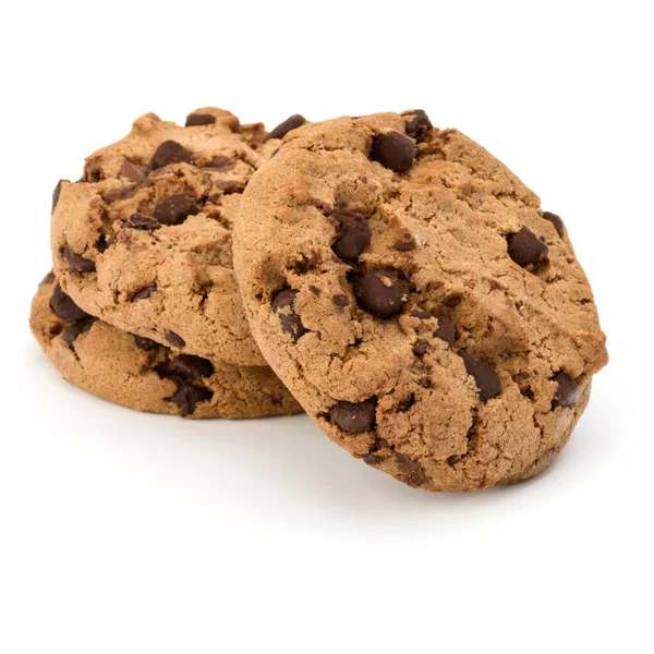 Három Csokoládé Chip Cookie Kat Elszigetelt Fehér Background Édes Keksz — Stock Fotó