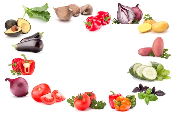 蔬菜采集分离在白色背景与复制空间 一套不同的新鲜生菜 食物配料健康食品概念 — 图库照片
