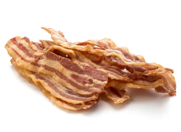 Kokta Krispiga Skivor Bacon Isolerad Vit Bakgrund — Stockfoto