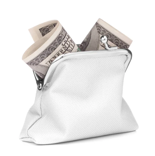 White Cash Wallet Isolated White Background Charge Purse Hundred Dollar — Stock Photo, Image