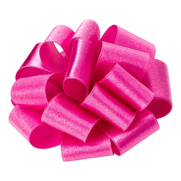 Shiny Satin Ribbon Bow Pink Color Isolated White Background Close — Stock Photo, Image