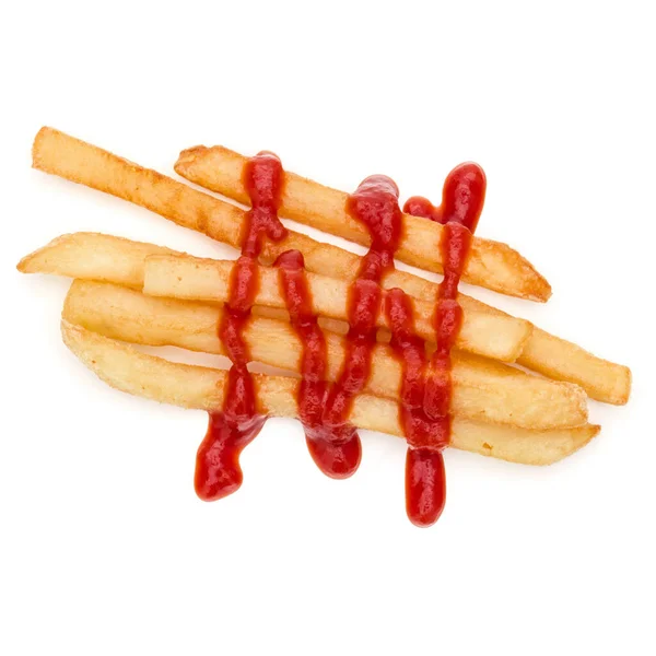 Franska Stekt Potatis Med Ketchup Isolerad Vit Bakgrund — Stockfoto