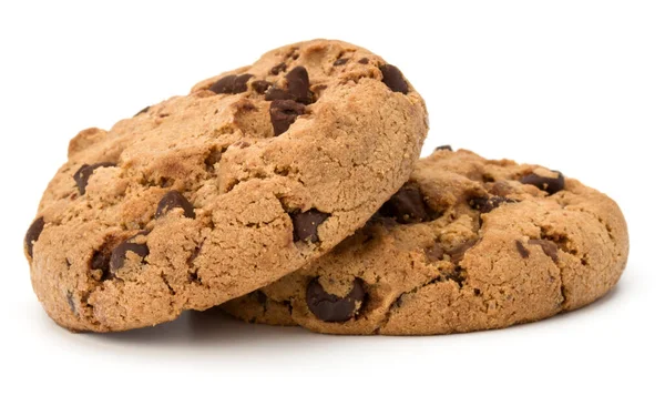 Két Csokoládé Chip Cookie Kat Elszigetelt Fehér Background Édes Keksz — Stock Fotó