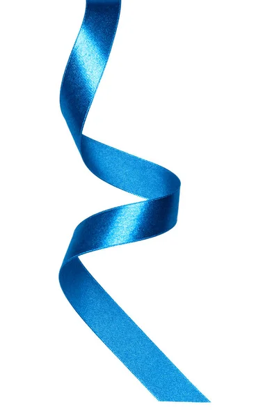 Glänzende Satinband Blauer Farbe Isoliert Auf Weißem Hintergrund Nahaufnahme — Stockfoto