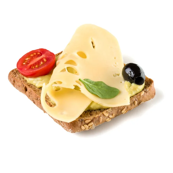 Aperto Crostini Sandwich Faccia Isolata Sfondo Bianco Primo Piano Tartina — Foto Stock