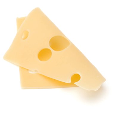 Beyaz arka plan üzerinde izole bir peynir dilimi