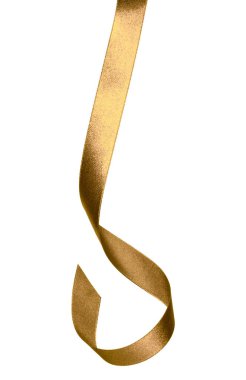 Beyaz arka plan üzerinde izole kahverengi renkte parlak saten kurdele yakın çekim