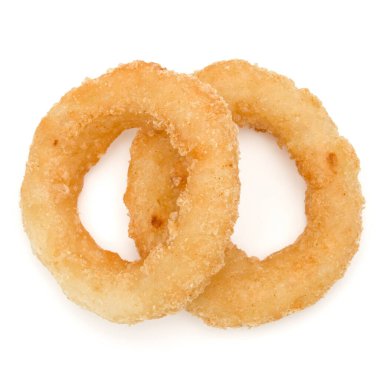 Gevrek derin kızarmış soğan veya beyaz arka plan üzerinde izole kalamar ring