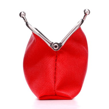 kırmızı nakit cüzdan beyaz arka plan üzerinde izole. Şarj çantası. Boş bozuk para cüzdanını aç...