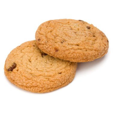 Beyaz arka plan üzerinde izole İki çikolatalı kurabiye. Tatlı bisküvi. Ev yapımı pasta.