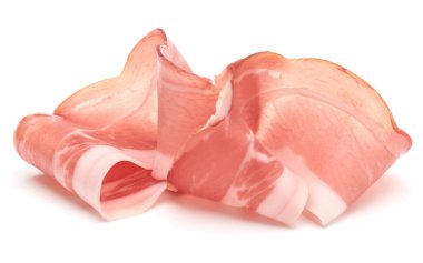 İtalyan prosciutto crudo veya jamon. Çiğ jambon. Beyaz arkaplanda izole