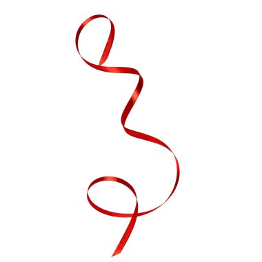 Beyaz arka plan üzerinde izole kırmızı renkte parlak saten kurdele kapatın. Dekorasyon için kurdele resmi.