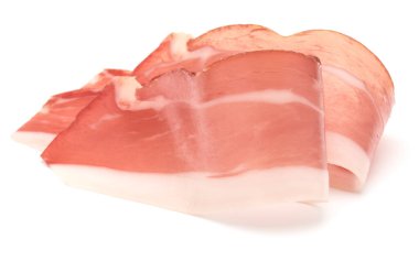 İtalyan prosciutto crudo veya jamon. Çiğ jambon. Beyaz arkaplanda izole