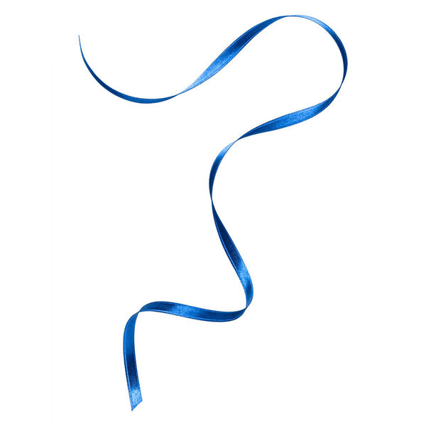 Блестящая атласная лента голубого цвета выделена на белом фоне крупным планом. Лента изображения для оформления
.