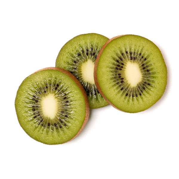 Trei Felii Fructe Kiwi Izolate Fundal Alb Închidere Felii Kiwifruit — Fotografie, imagine de stoc