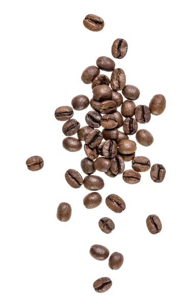 Kávébab Izolálva Fehér Háttérrel Első Látásra Lapos Fekvés Kávébab Áramlik — Stock Fotó
