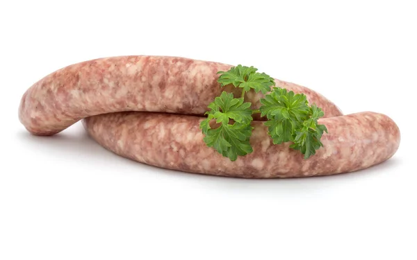 Raw Sausage Parsley Leaf Isolated White Background — Stock Photo, Image