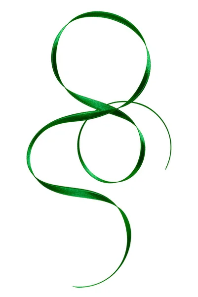 Λαμπερό Σατέν Κορδέλα Πράσινο Χρώμα Που Απομονώνονται Λευκό Φόντο Κορδέλα — Φωτογραφία Αρχείου