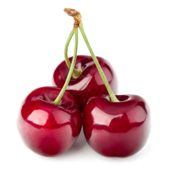 Three Cherries Isolated White Background Cutout — Stock Photo, Image