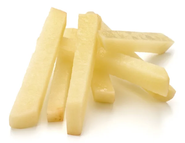 Potatis Skivade Remsor Beredda För Pommes Frites Isolerad Vit Bakgrund — Stockfoto
