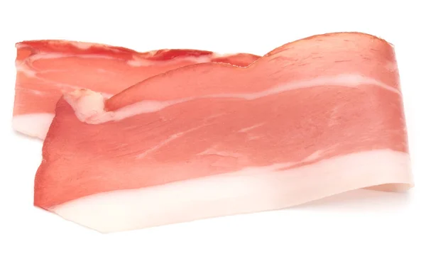 Italienischer Rohschinken Crudo Oder Jamon Rohschinken Isoliert Auf Weißem Hintergrund — Stockfoto