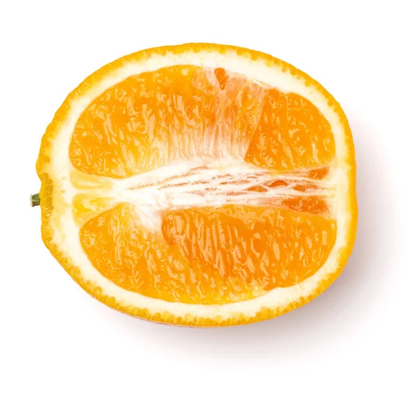 クローズ アップ ホワイト バック グラウンドに分離されたオレンジ色の果物の半分 食品の背景 フラット横たわっていた トップ ビュー — ストック写真