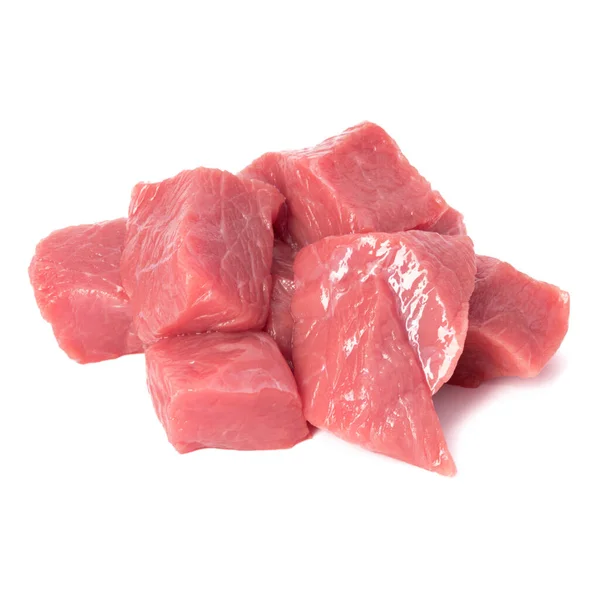 Crudo Tritato Carne Manzo Pezzi Isolato Sfondo Bianco Tagliato Fuori — Foto Stock