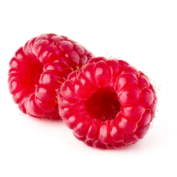 Two Ripe Raspberries Isolated White Background Close — Stock Photo, Image