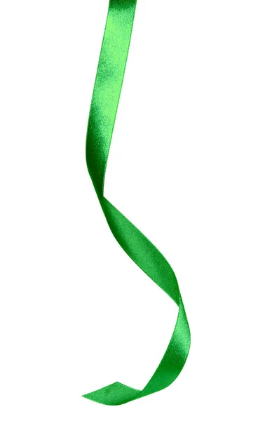 Блестящая Атласная Лента Зеленого Цвета Белом Фоне — стоковое фото