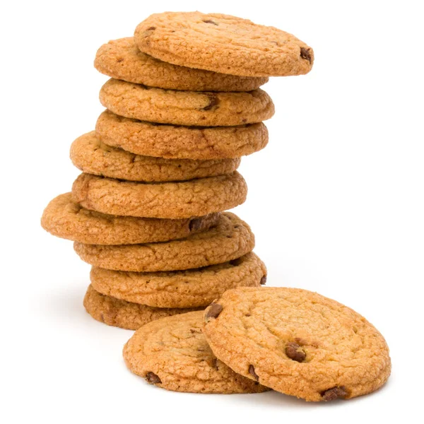 Stacked Chocolate Chip Cookies Isolated White Background Sweet Biscuits Homemade — Stock Photo, Image