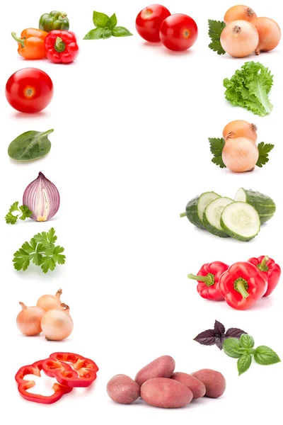 蔬菜采集分离在白色背景与复制空间 一套不同的新鲜生菜 食物配料健康食品概念 — 图库照片