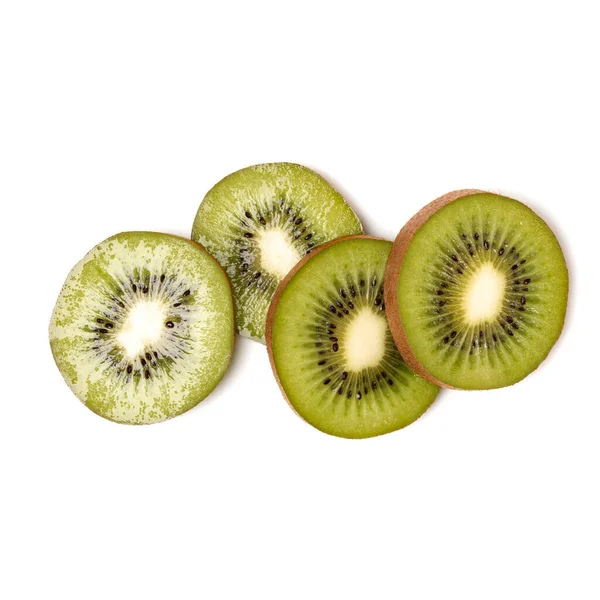 Felii Fructe Kiwi Izolate Fundal Alb Closeup Felii Kiwifruit Platlay — Fotografie, imagine de stoc