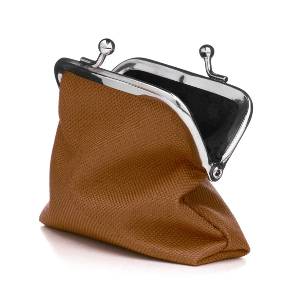 Brown Cash Wallet Isolated White Background Charge Purse Open Empty — Stock Photo, Image